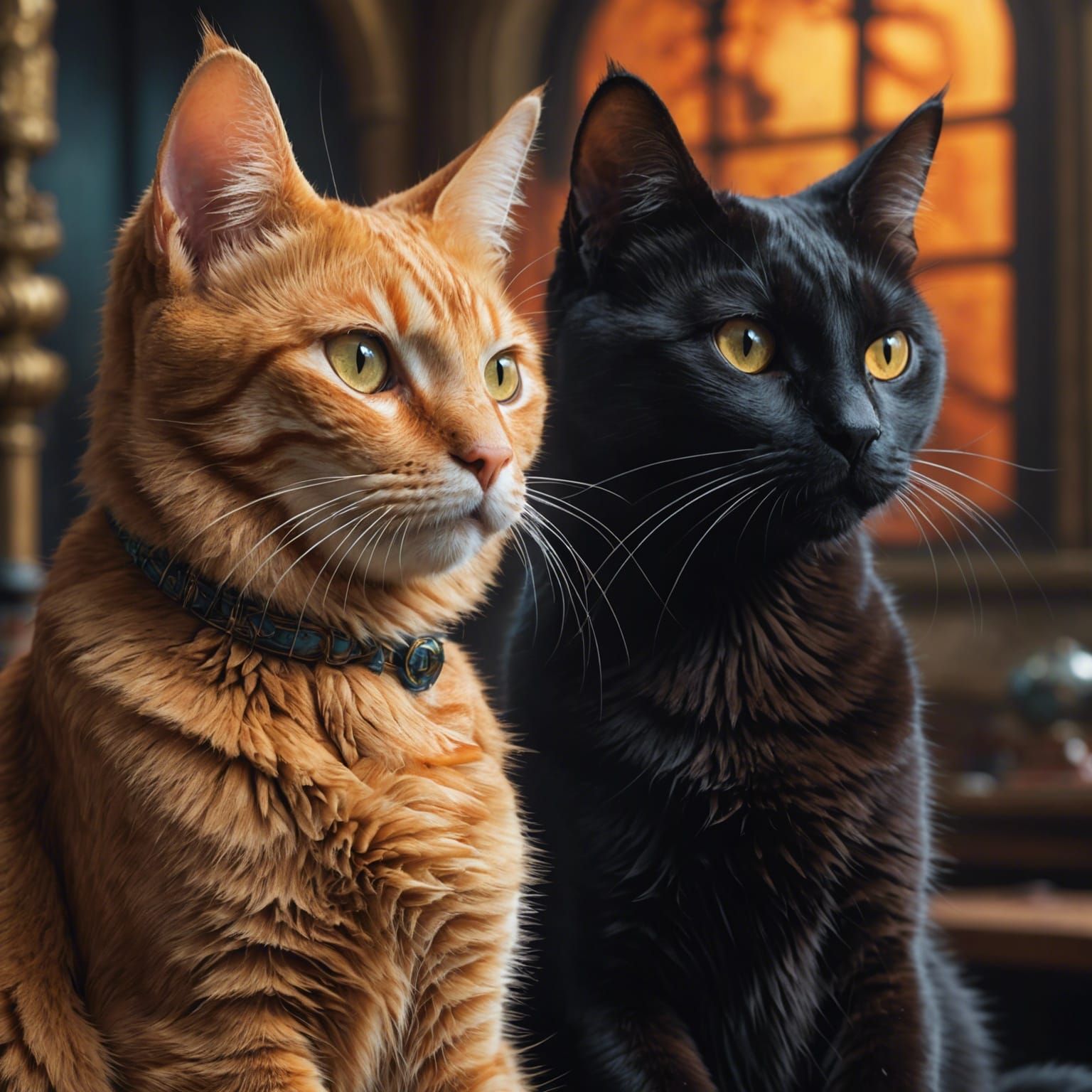 Orange Tabby and Black Cat Portrait