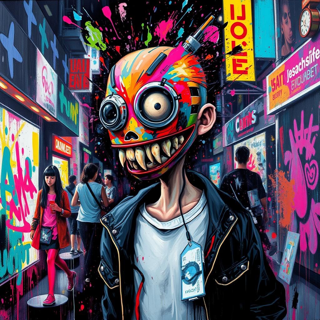 Abstract Grotesque Figure in Dystopian Street Scene as Impas...