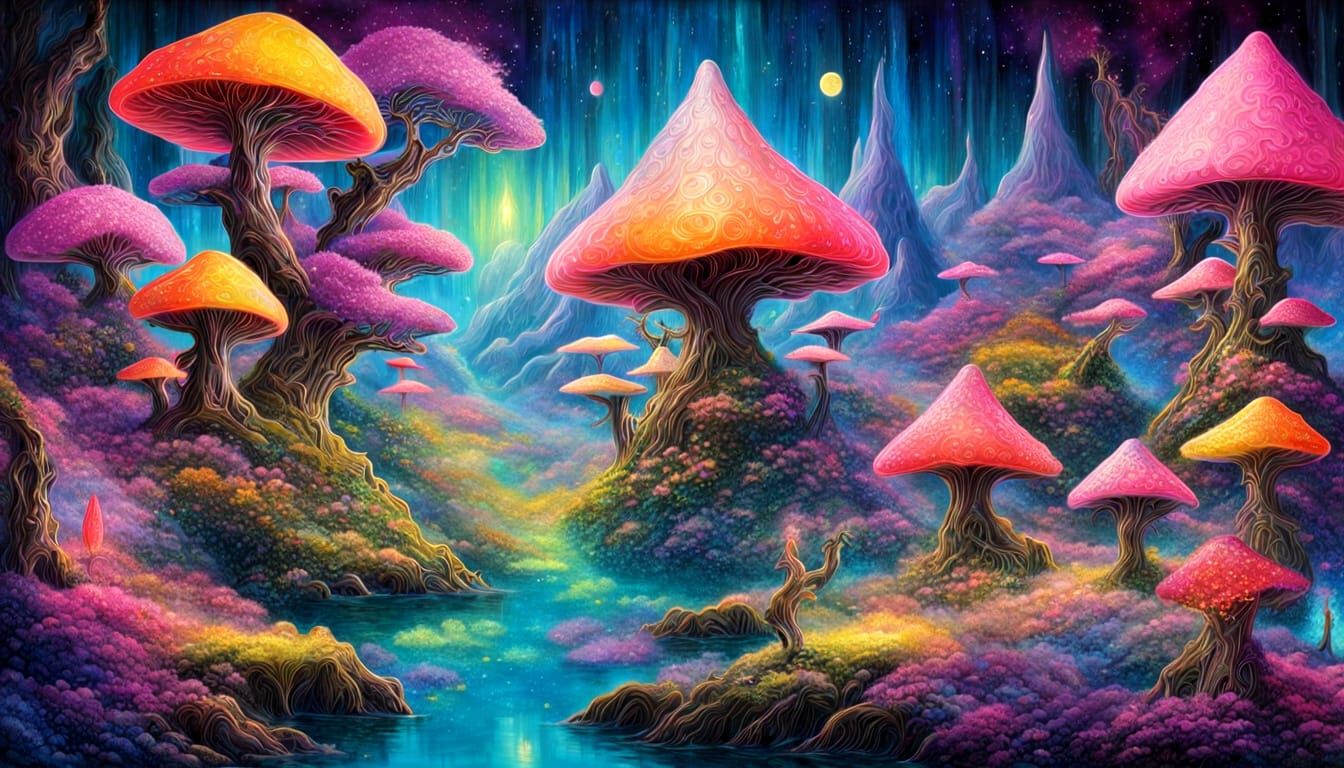 Sparkling Fairy Valley Painting with Neon Glow