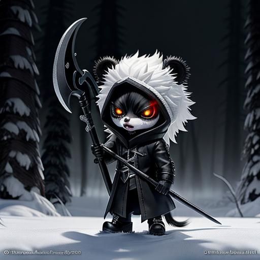 Undead Chibi Skunk in Winter, Watercolor Style