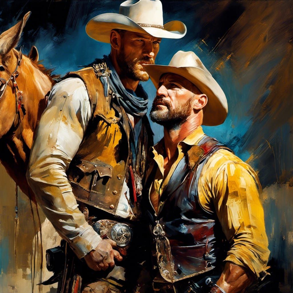 Cowboys in the Desert: An Oil Painting