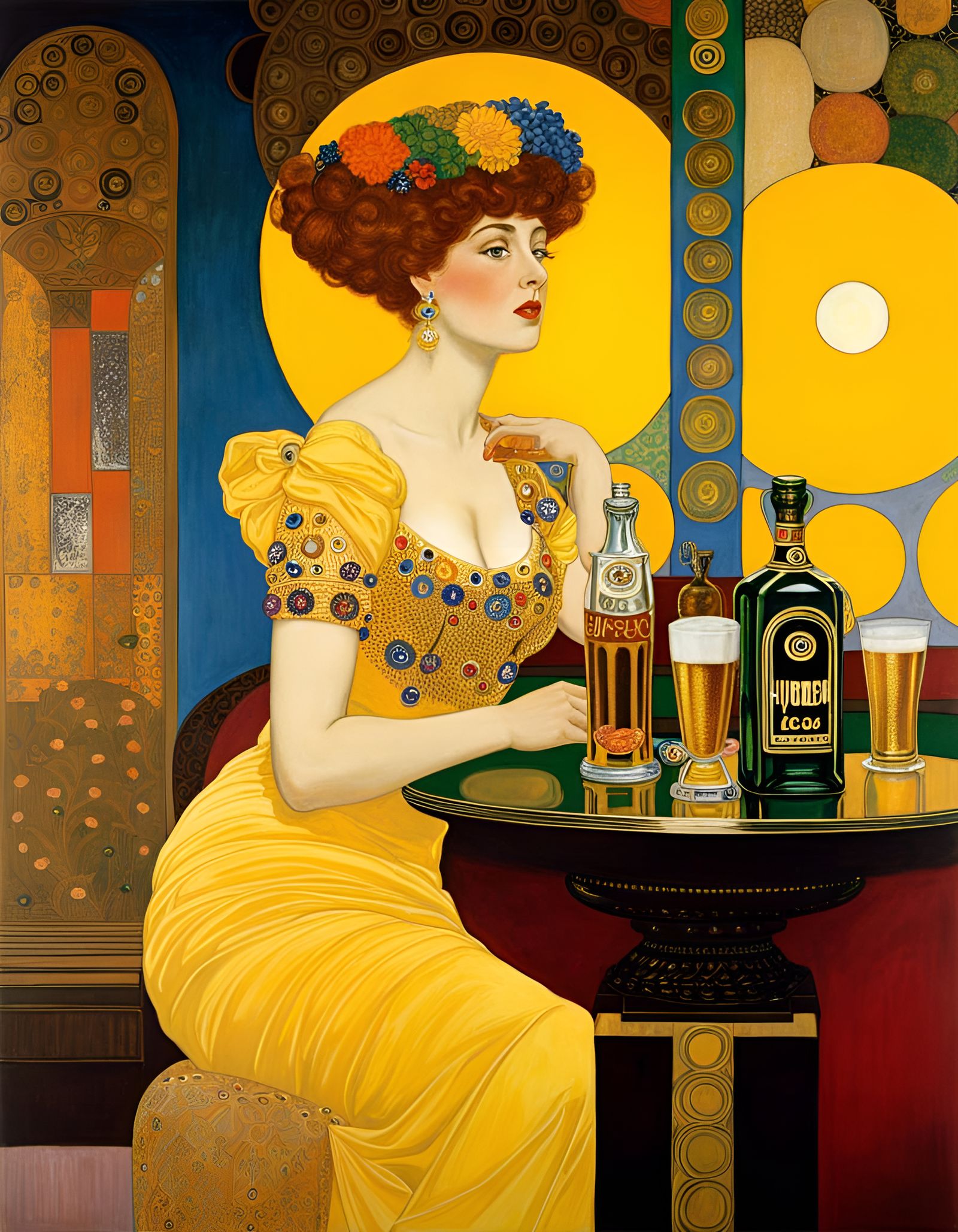 Hungarian Pub Poster in Art Nouveau Style