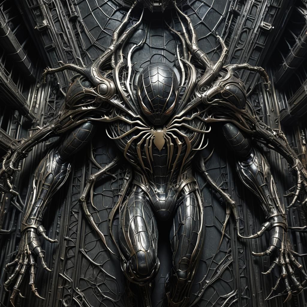 Spiderman in Space: Eerie Dark Art in Giger Style