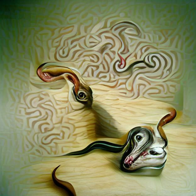 Surreal Goat Head Snake Composition