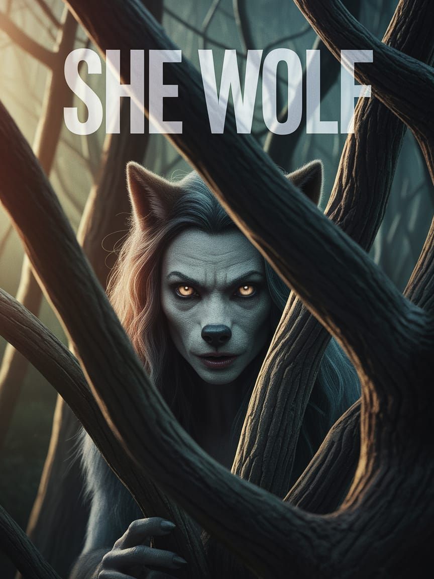 Eerie Horror Movie Poster Featuring a Werewolf's Fierce Gaze