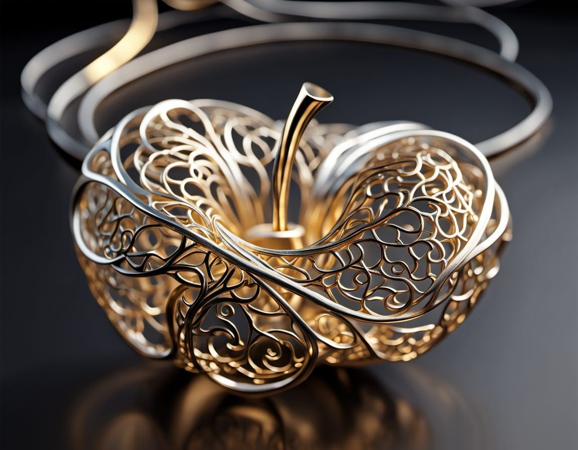 Filigree Apple Sculpture in Gold and Silver