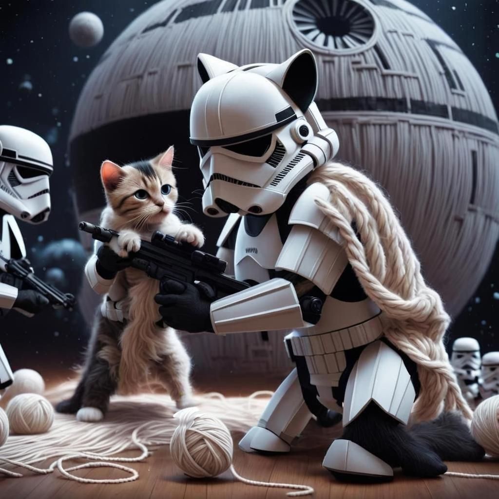 Stormtrooper Kittens with Yarn Death Star