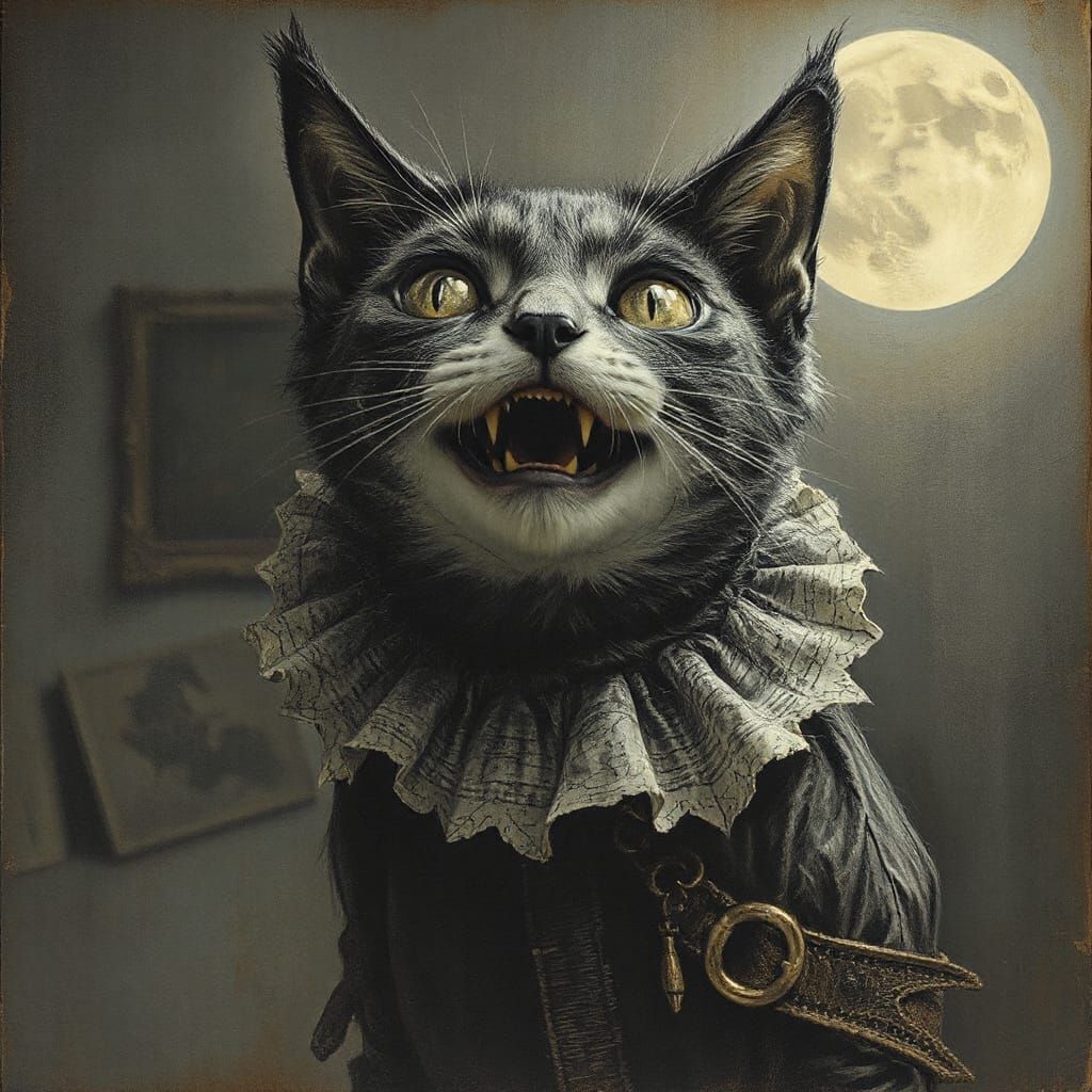 Antique Paper Cat in Horror Style