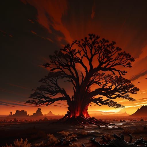 Ethereal Ruby Glow in a Post-Apocalyptic Wasteland