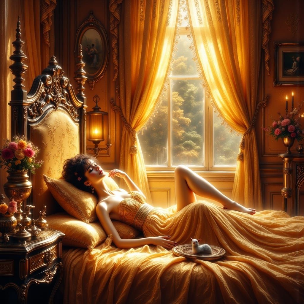 Luxurious Audrey Hepburn as an Art Nouveau Doll in Velvet Be...