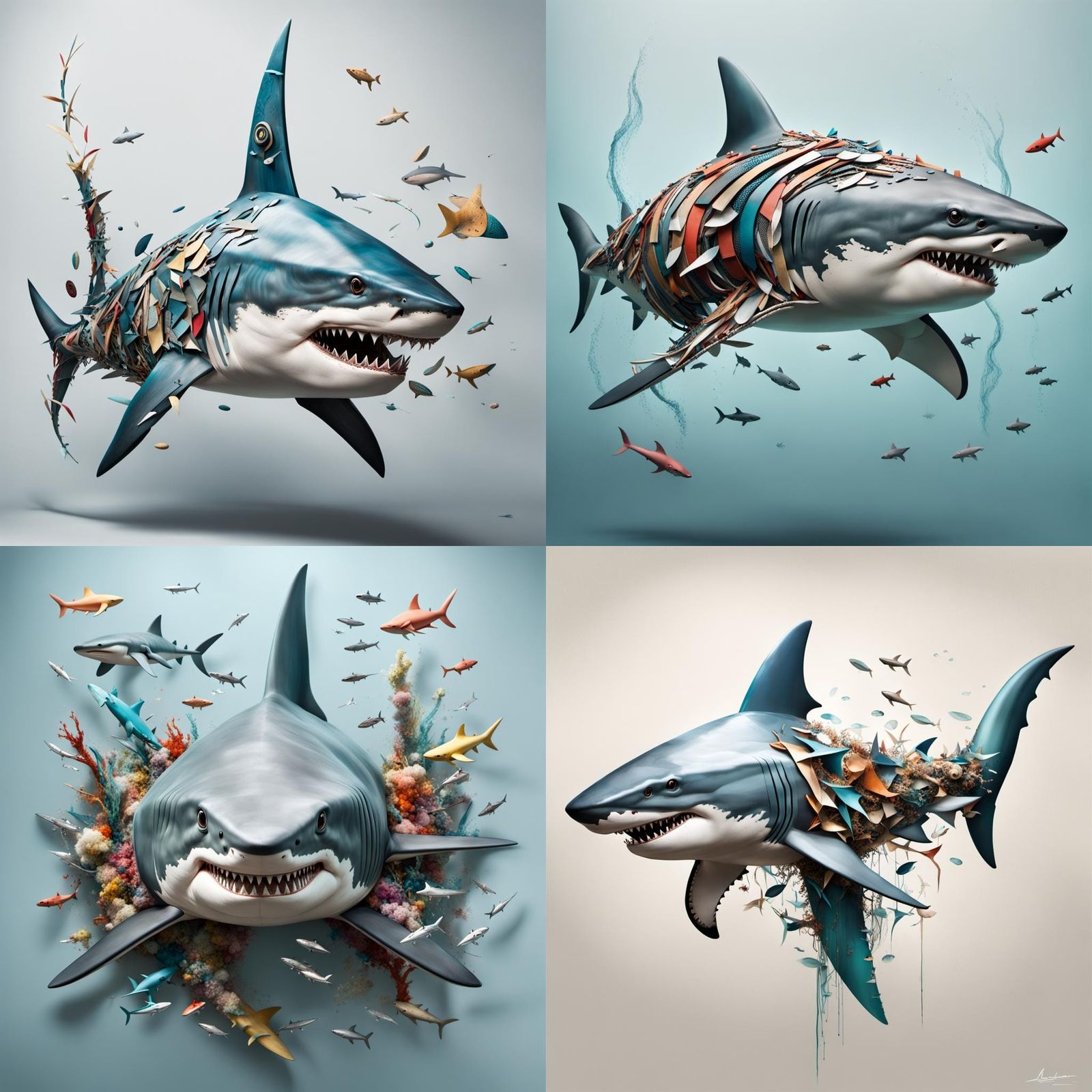 Abstract Shark Composition in Mixed Media