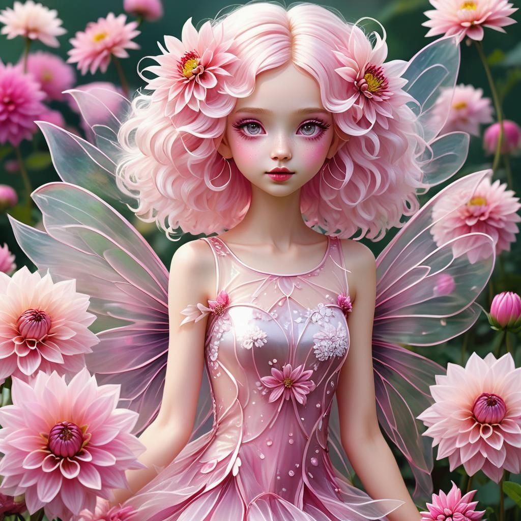 Dahlia Flower Fairy with Transparent Wings