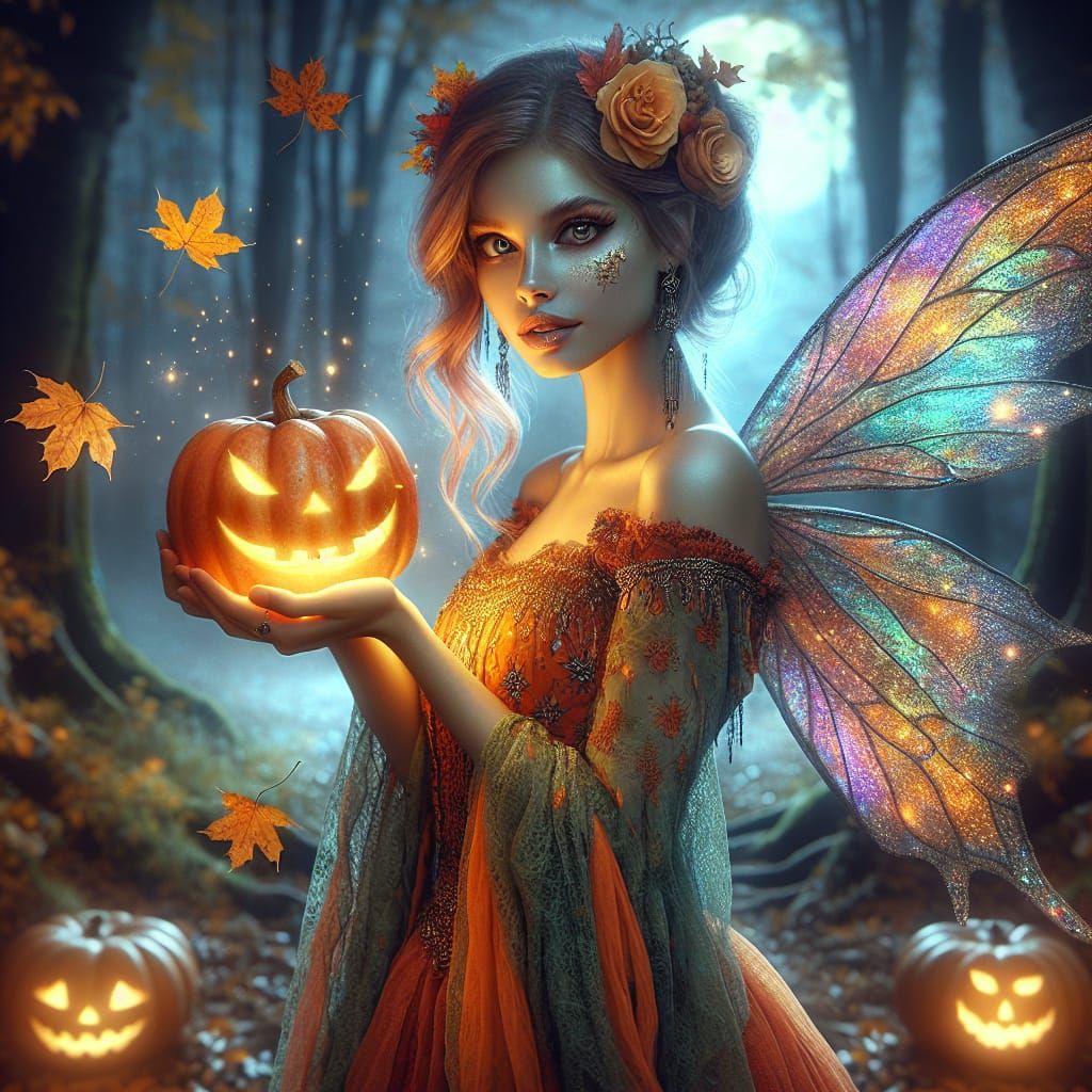 Hyper-realistic beautiful ethereal female fairy with a jack-...