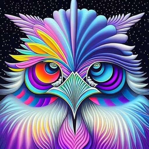 Psychedelic Eagle with Pearlescent Filigree, Fantasy Art