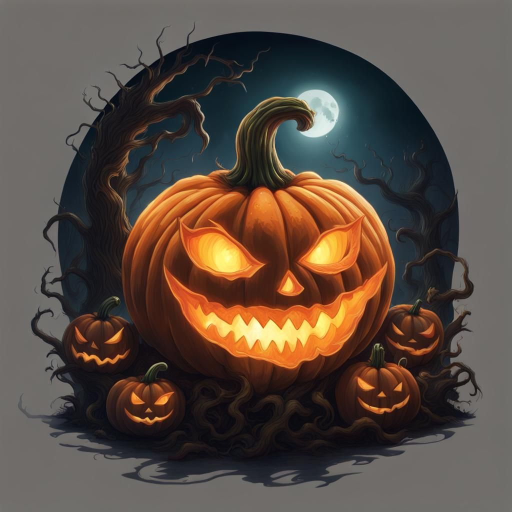 Halloween Pumpkin Comes Alive Under Moonlight
