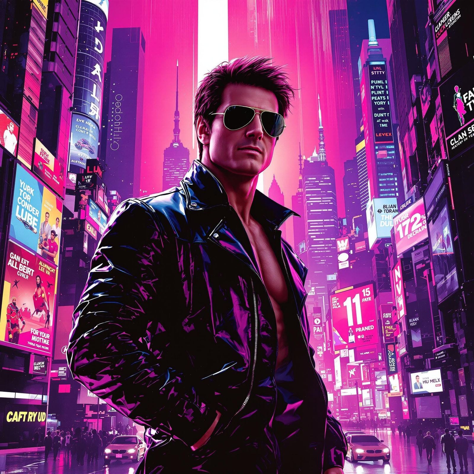 Cyberpunk Maverick in Futuristic Neon Landscape