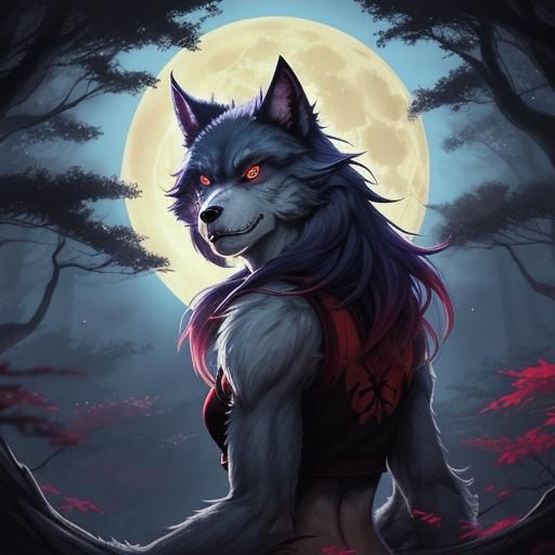 Anime Werewolf Girl in Forest at Dusk