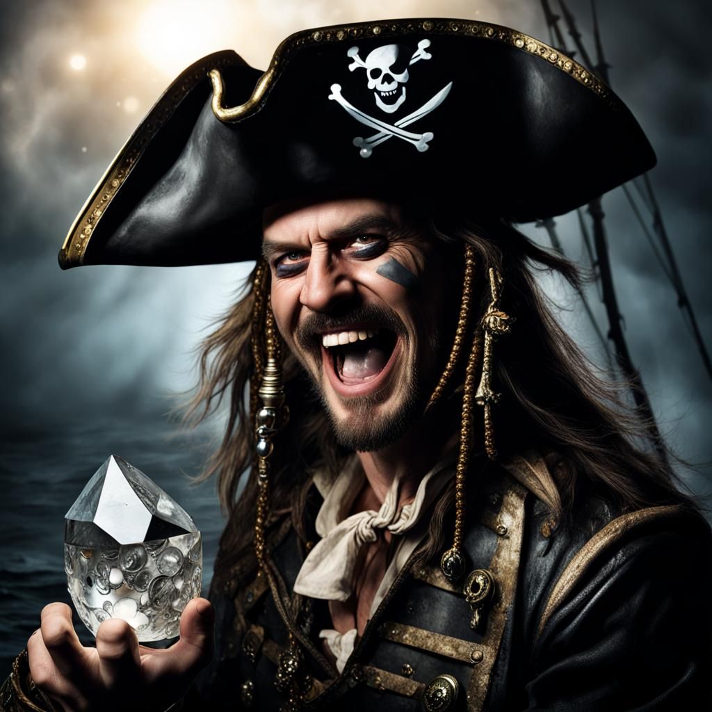 Laughing Pirate Captain in Crystalline Treasure Cave