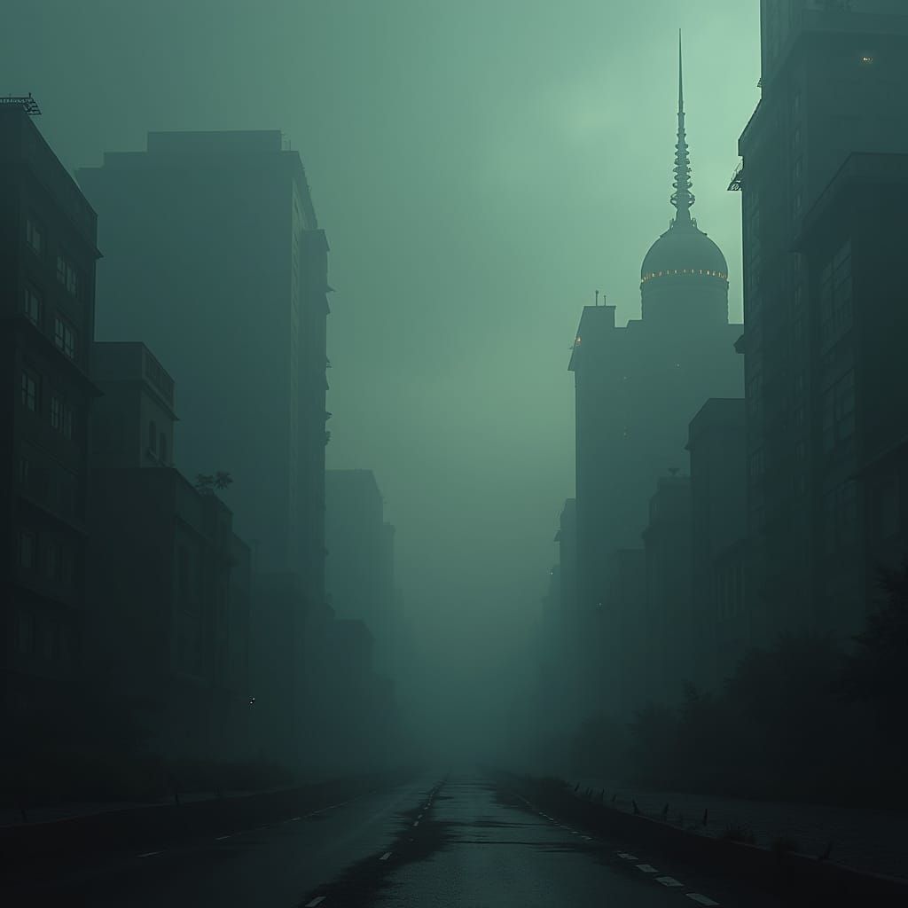 Eerie Metropolis: Alien Invasion in Cinematic Lighting