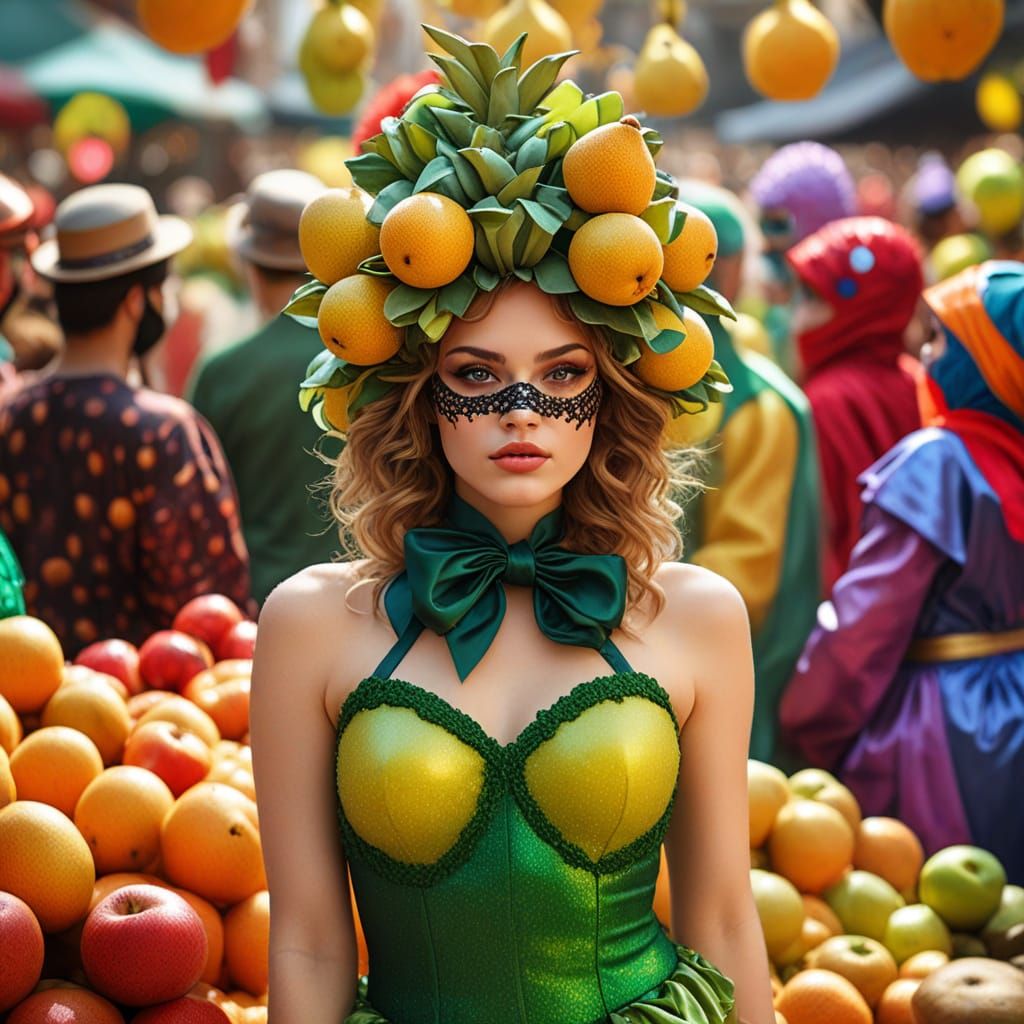 Woman in Pear Costume at Fantasy Fruit Carnival