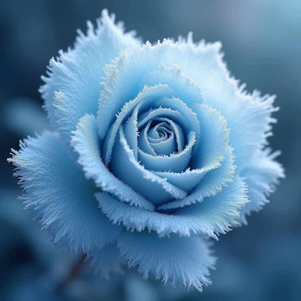 Ethereal Frozen Rose in Soft, Icy Blues