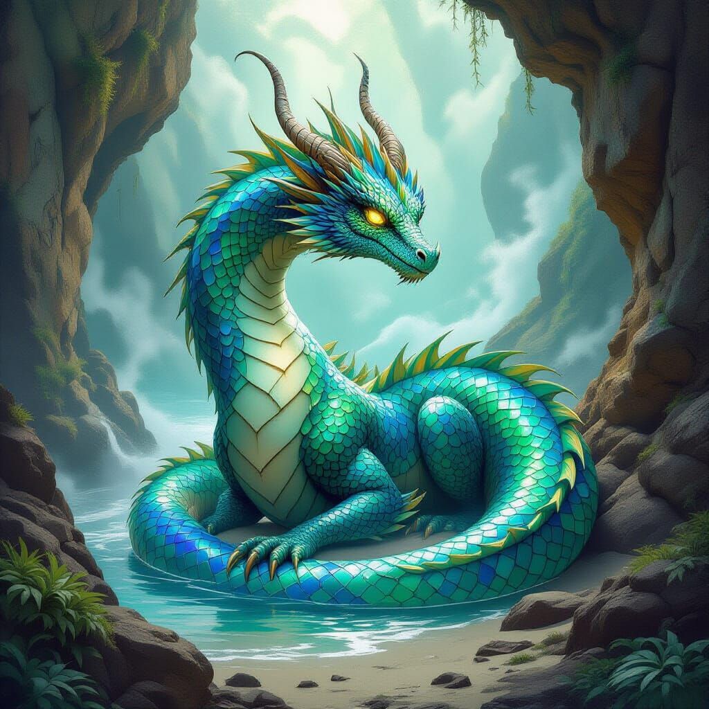 Sea Glass Dragon Guarding Hidden Cove