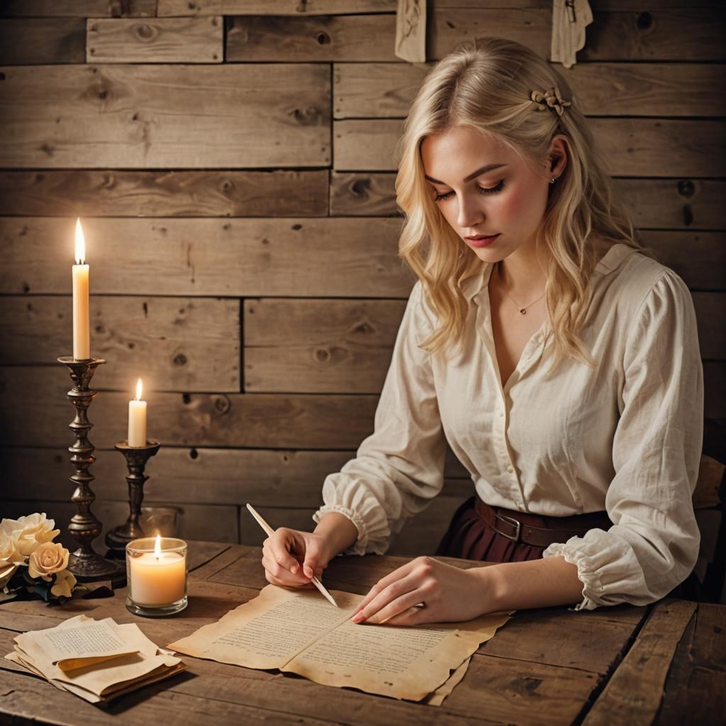 Girl Reads Love Letter by Candlelight