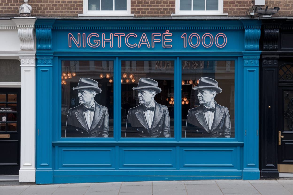 Nighthawks Scene with Neon Sign, Hopper Style