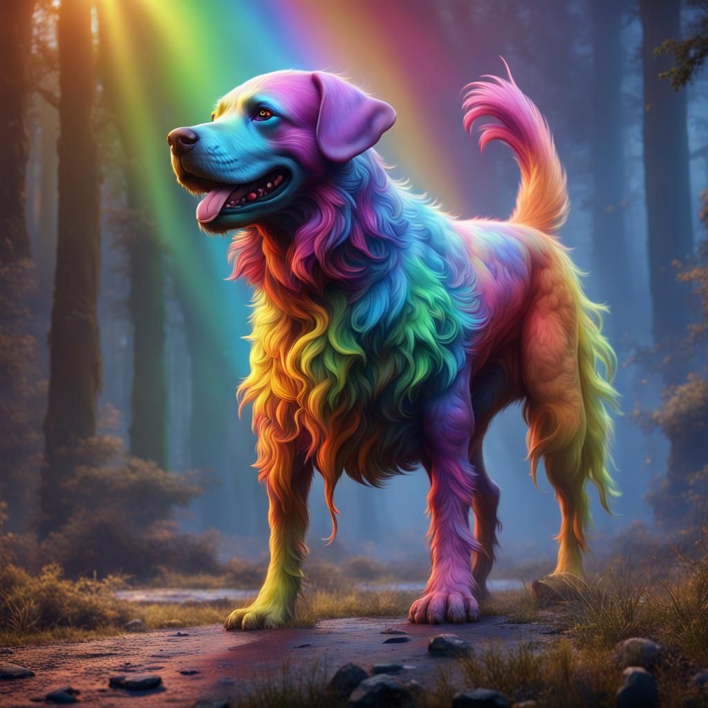Fantastical Rainbow Dog in Detailed Matte Painting