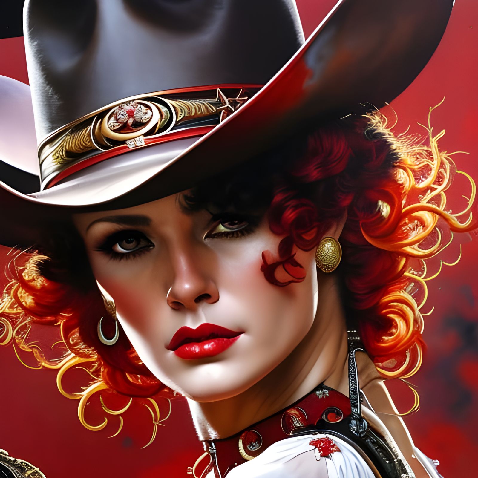 Red Cowboy Portrait in Rococo Style