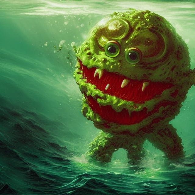 Sinister Green Creature Rises from the Ocean