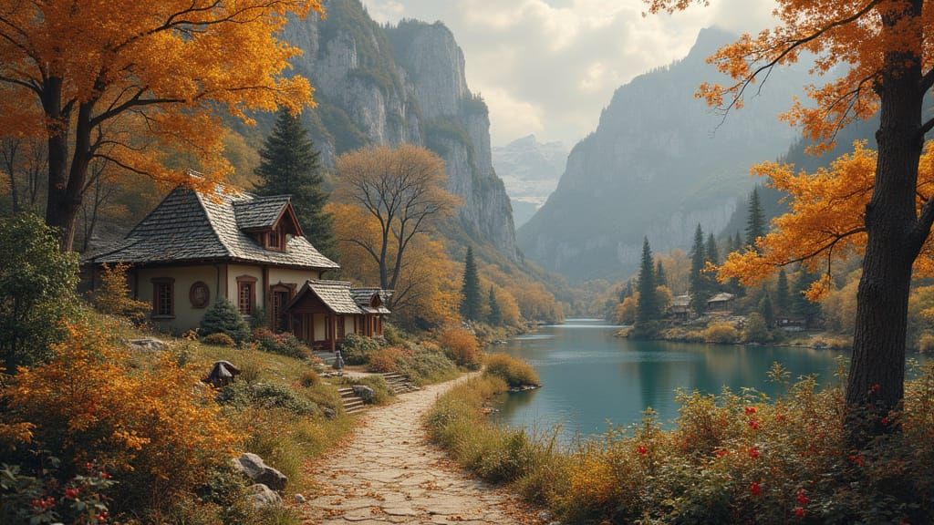 Hyperrealistic Autumn Fantasy Girl Portrait in Ethereal Ligh...