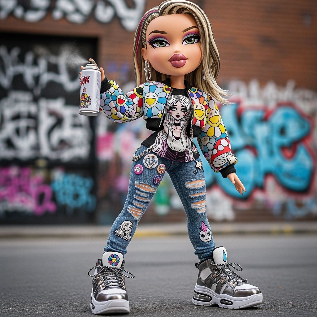 Bratz Doll with Spray Paint in Pop Surrealism Style