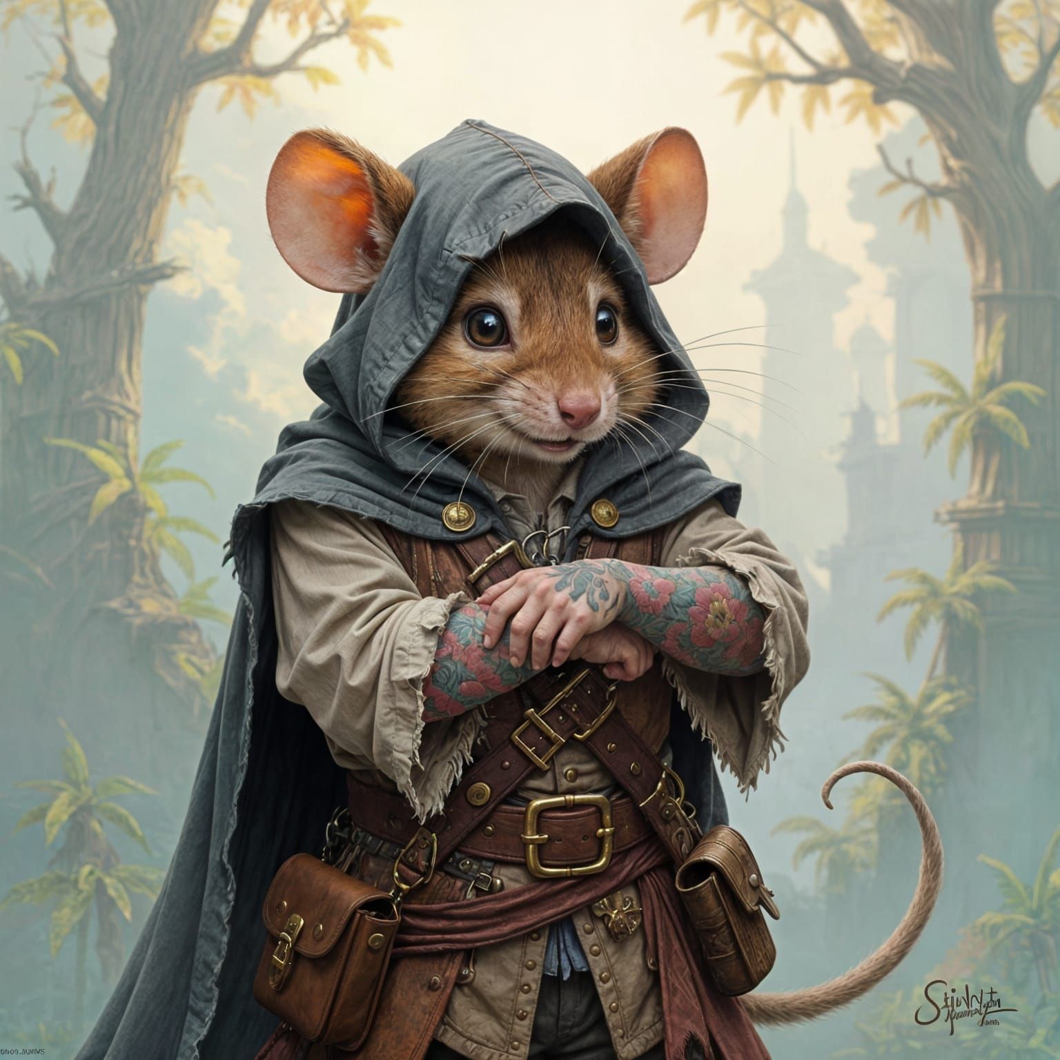 Mouse Pirate Tattoo in Ethereal Fantasy Style