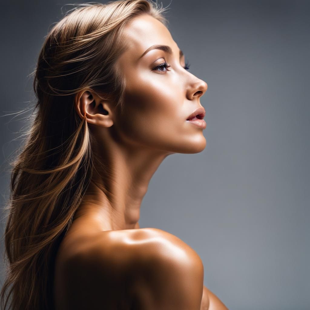 Side View of a Nude Female Torso with Wet Skin