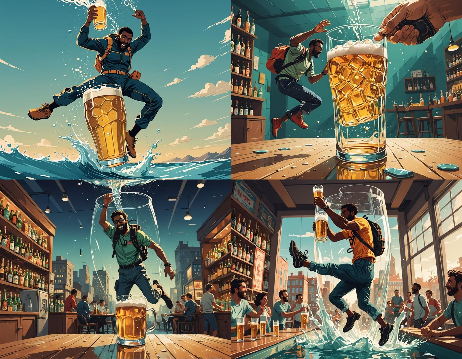 A man diving into an oversized glass of lager