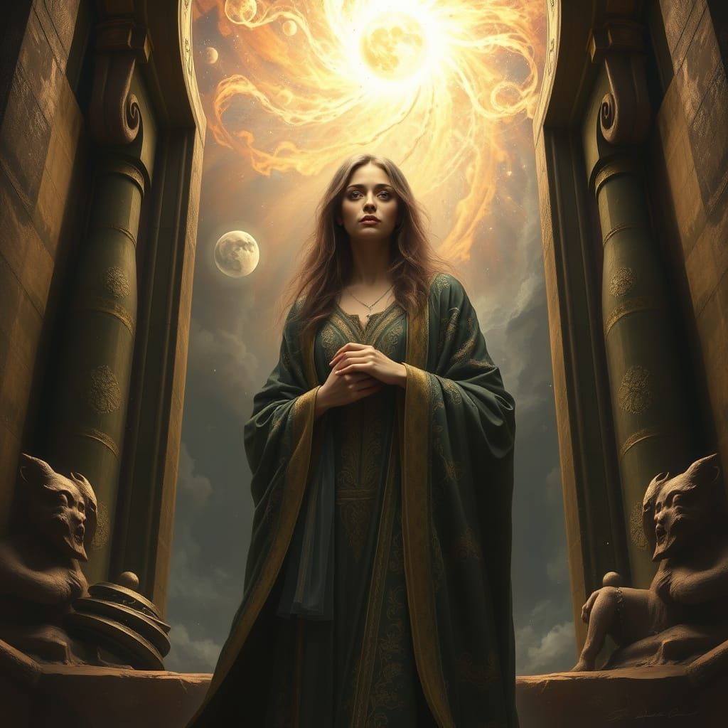 Sorceress at Cosmic Portal in Renaissance Style