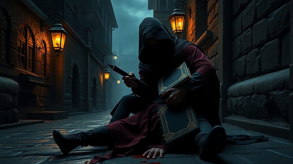 Medieval Assassination Scene in Dark, Gritty Style
