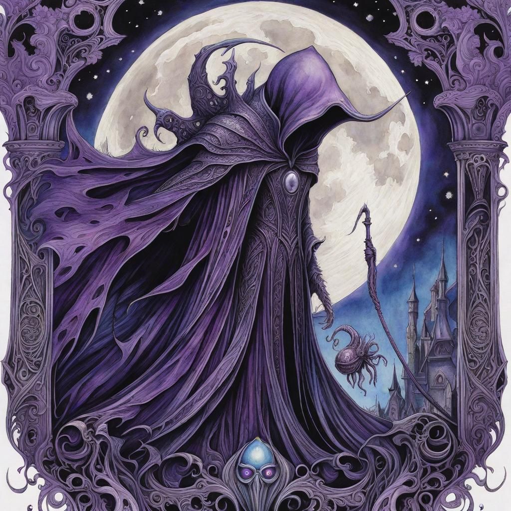 Mind Flayer Under Violet Moon in Gothic Style