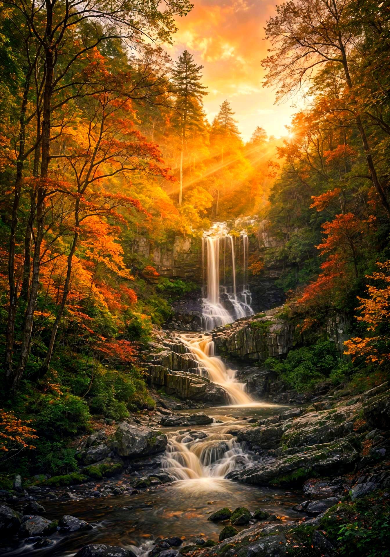 Majestic Scottish Waterfall in Golden Autumn Light