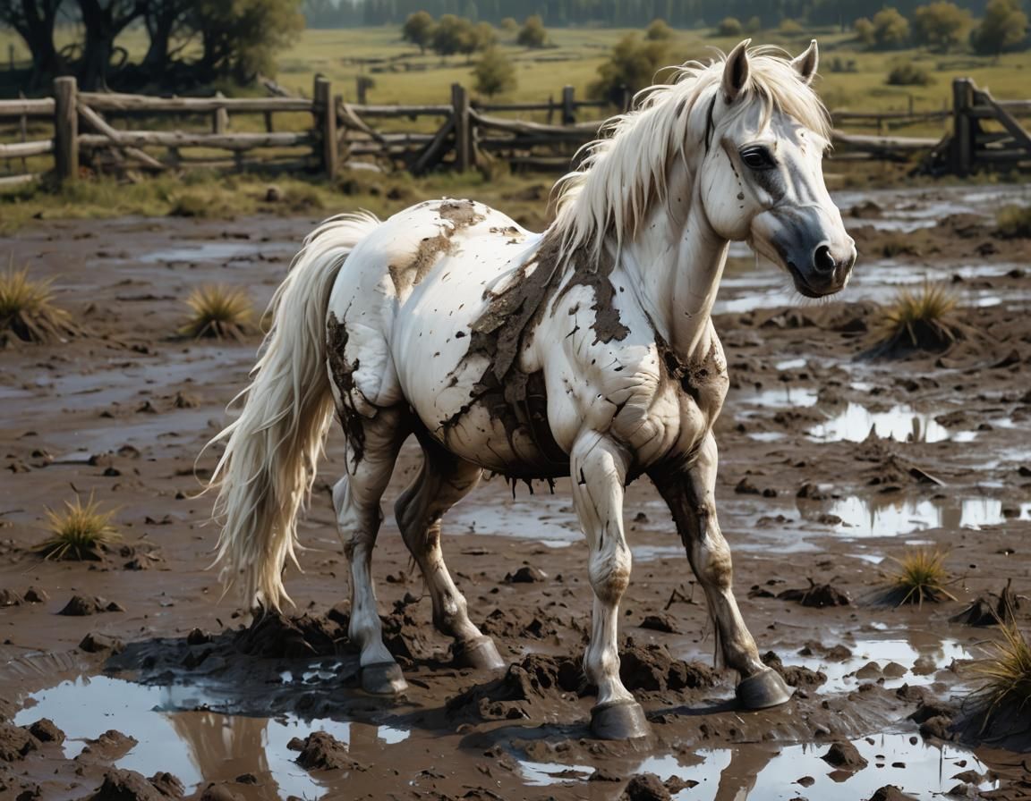 Muddy White Pony in Abstract Expressionism Style