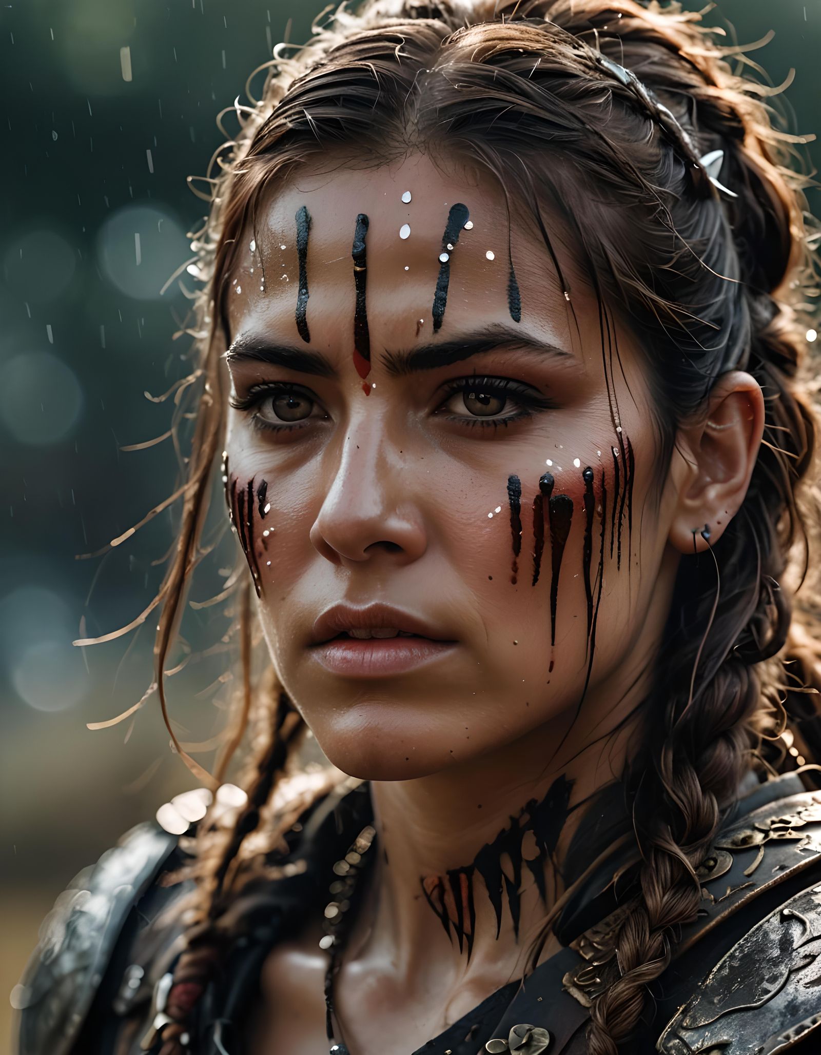 Determined Female Warrior Portrait in Cinematic Style