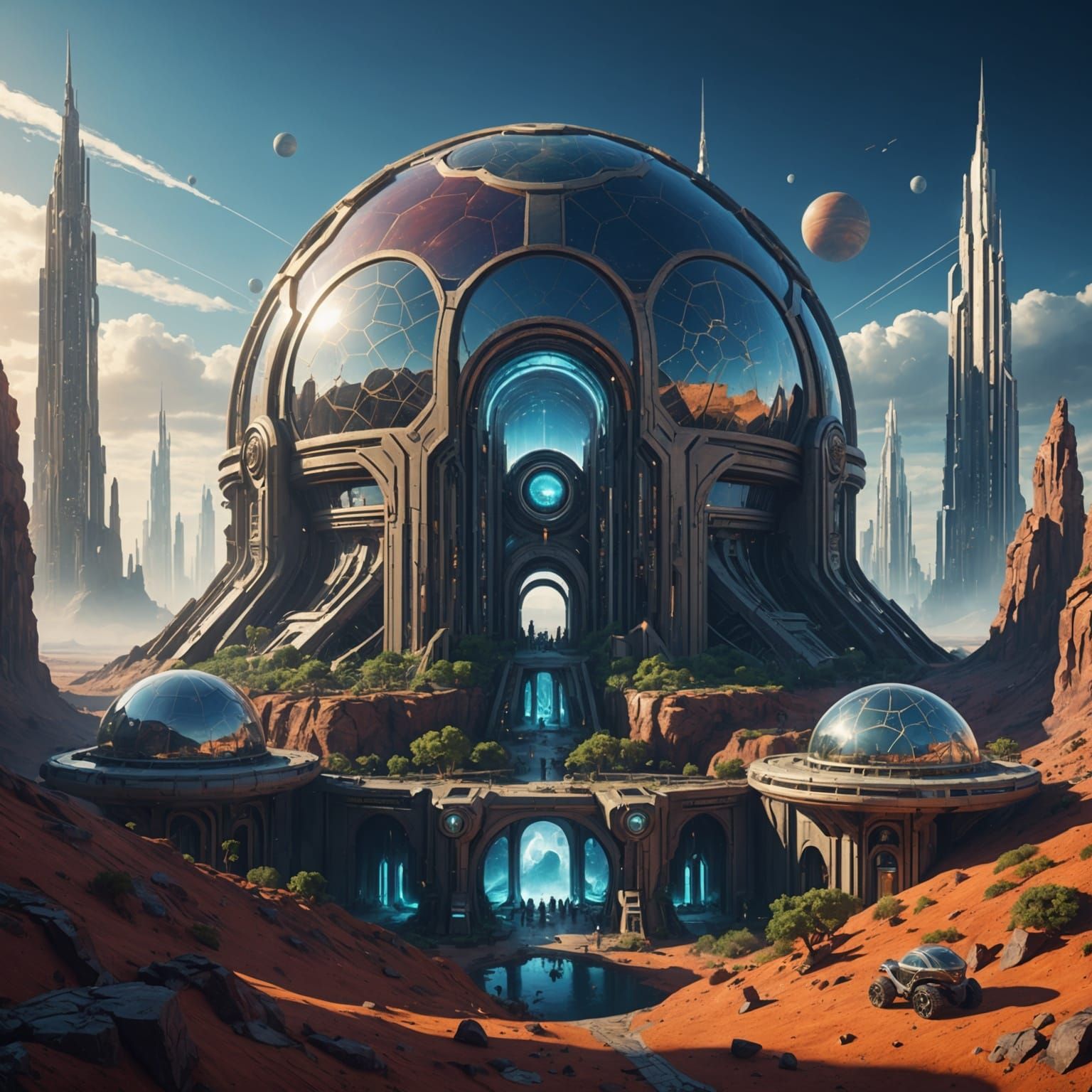 Futuristic Domed City on Alien Planet