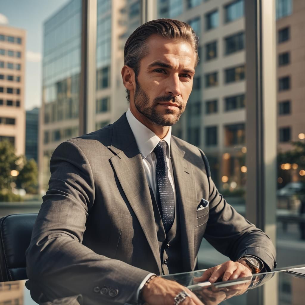Elegant Corporate Portrait of Businessman at Desk