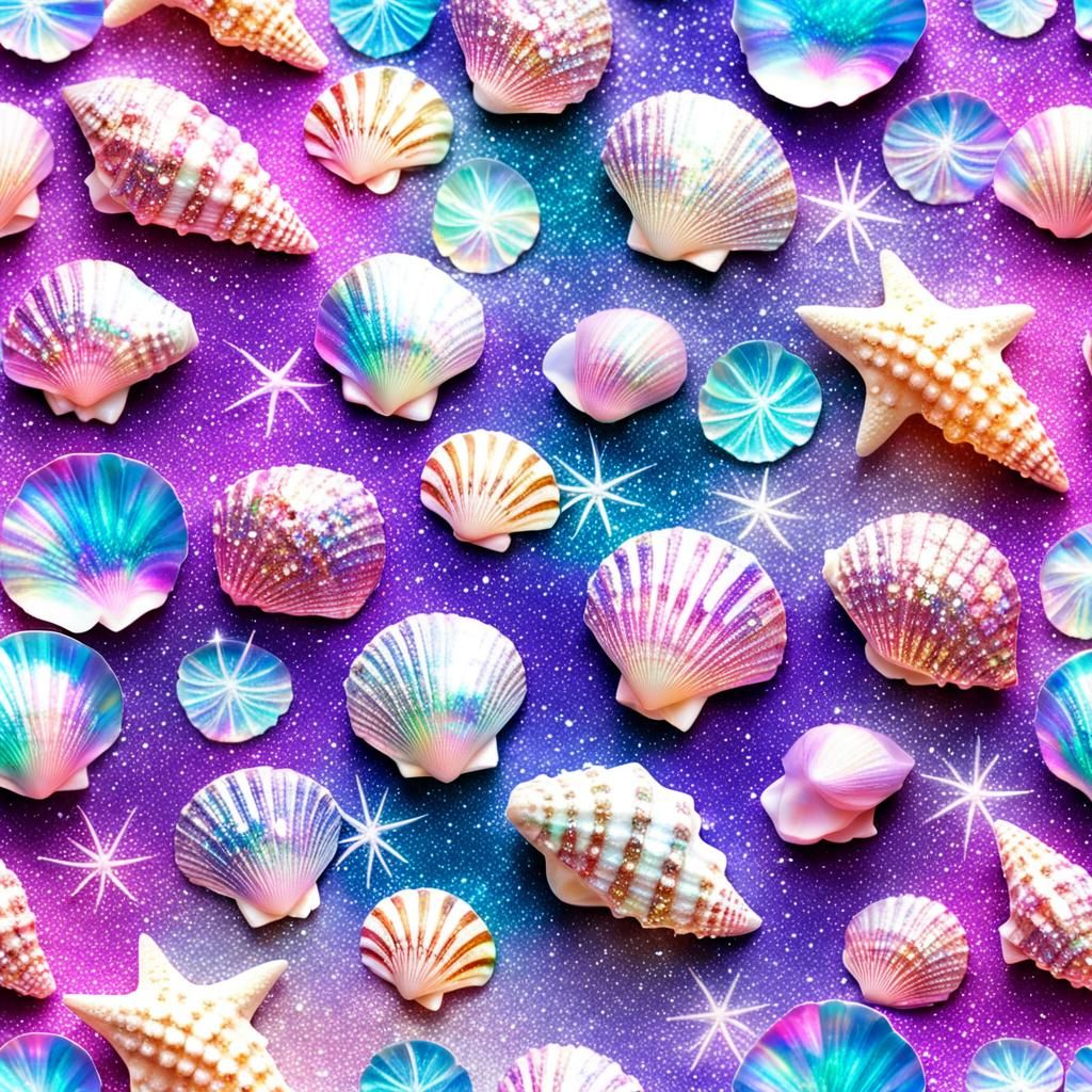 Iridescent Pink Glitter Seashells in Divine Light