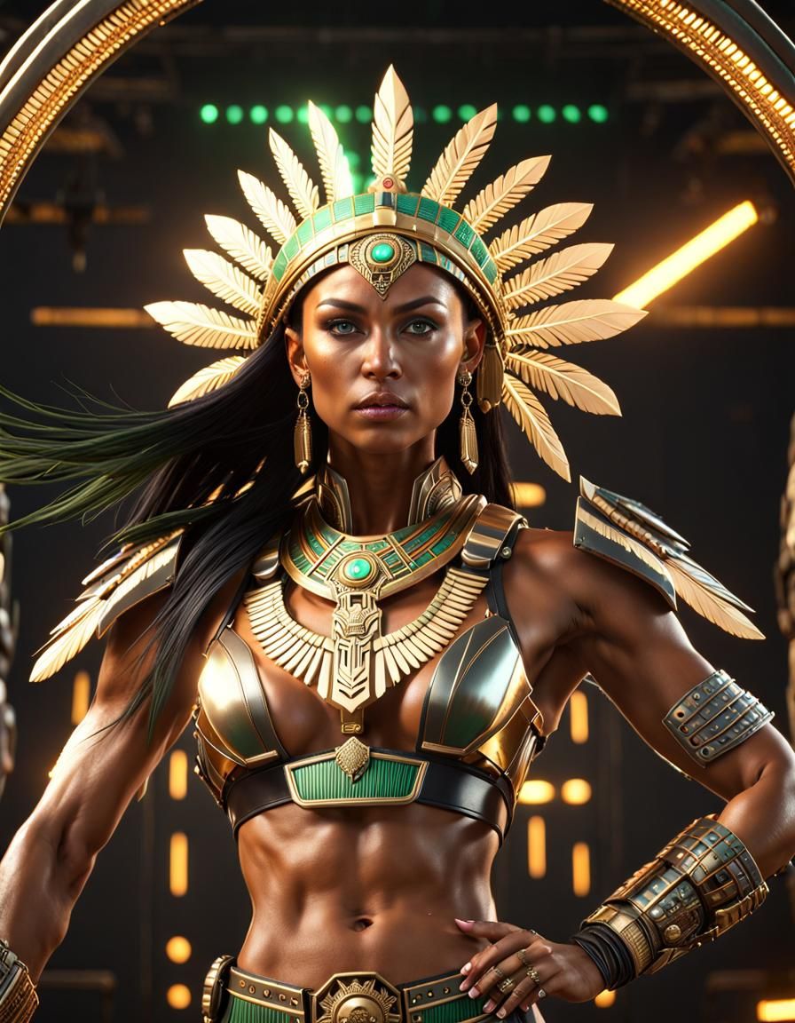 Aztec Battle Sister in Cyberpunk Armor, 8K