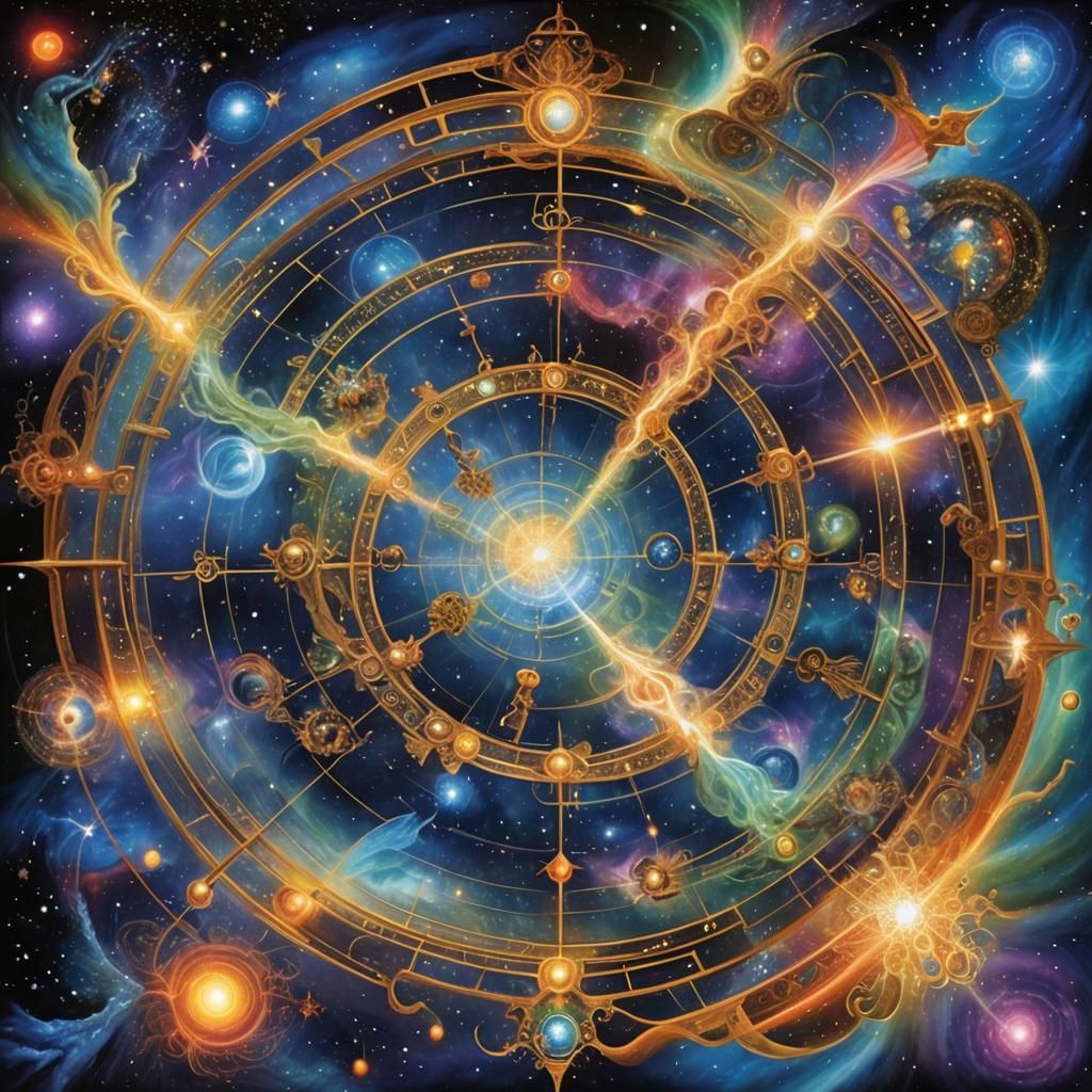 Multidimensional Being Radiating Light in Art Nouveau Style