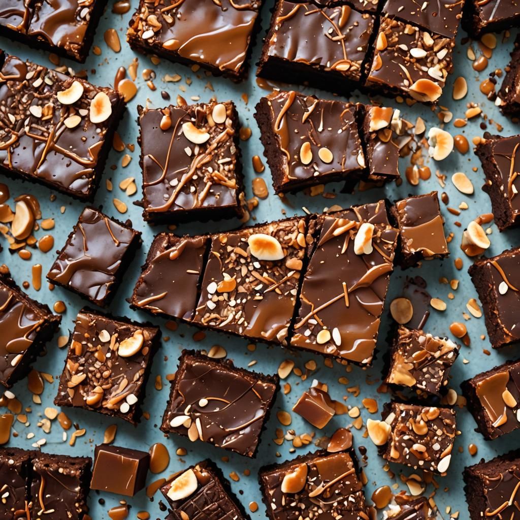 Decadent Brownie Caramel Coconut Bar Close-Up