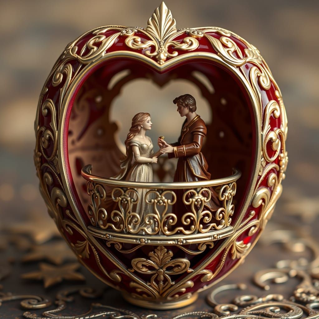 Romeo and Juliet Ruby Diorama in Fabergé Style