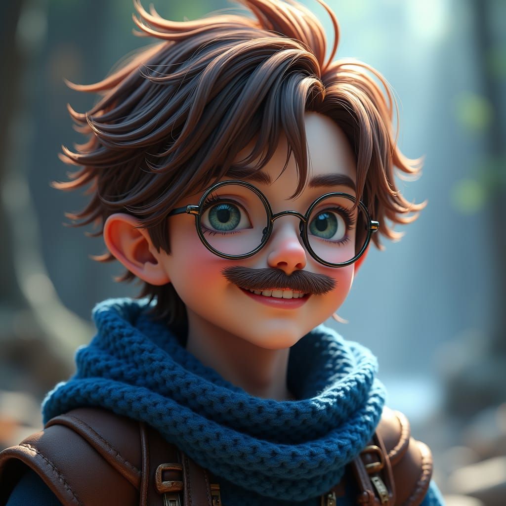 Happy Lalafell in Blue Poncho, Fantasy Art